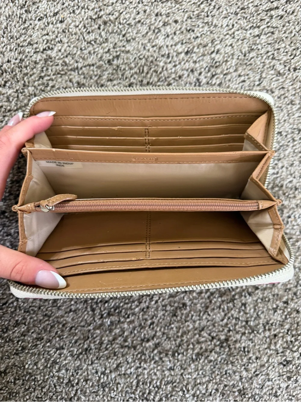 Coach Multicolor Signature Zip Wallet with Cream Trim